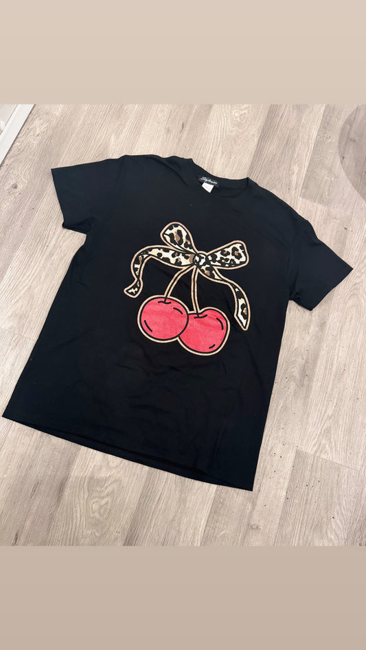 BOW CHERRY GRAPHIC PRINTED T-SHIRT