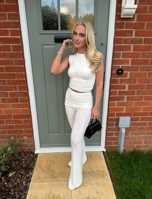 Slinky ruched crop top & fold over trouser co-ord