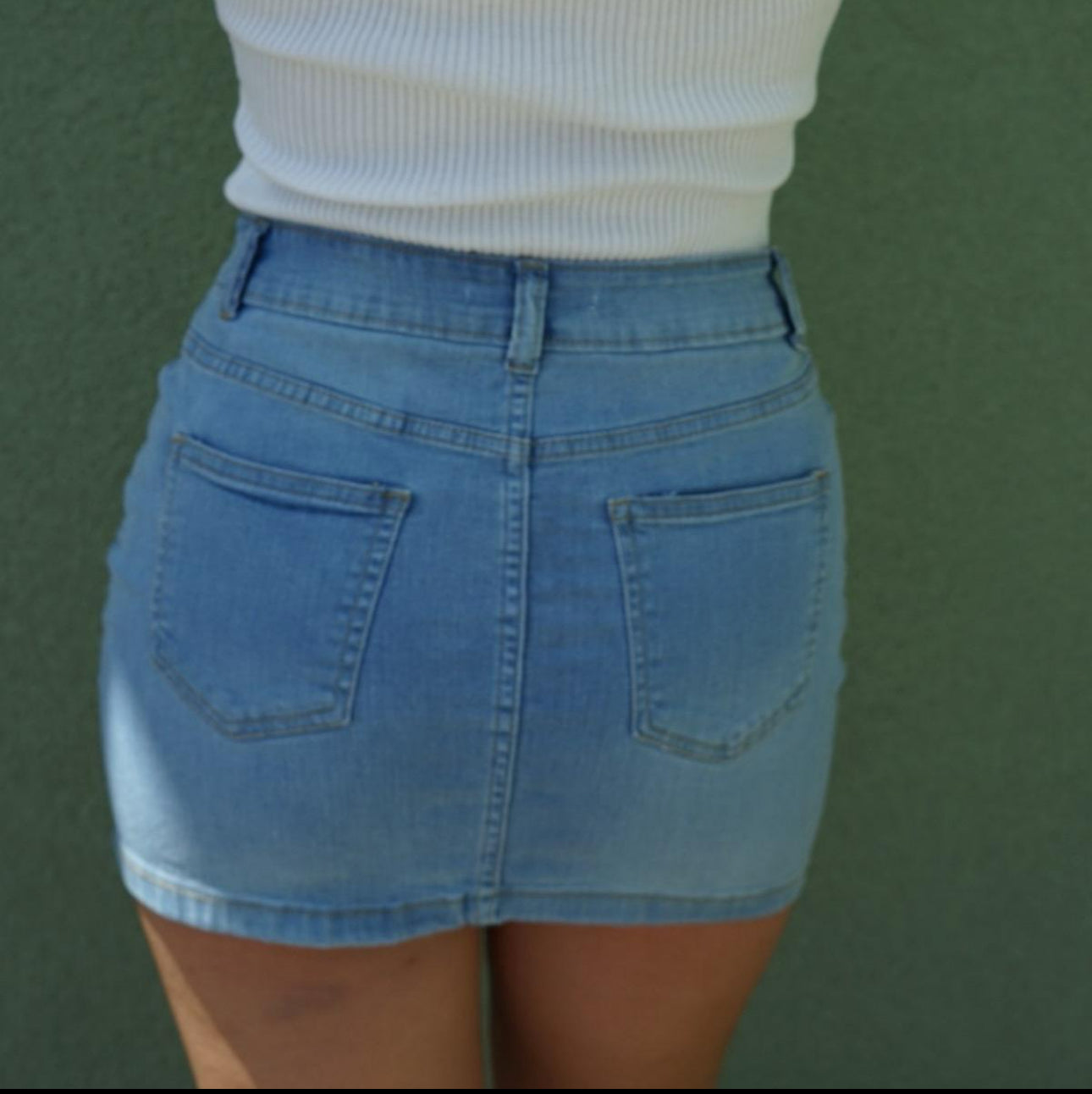 Cross Embroidered High Waisted Denim Skirt