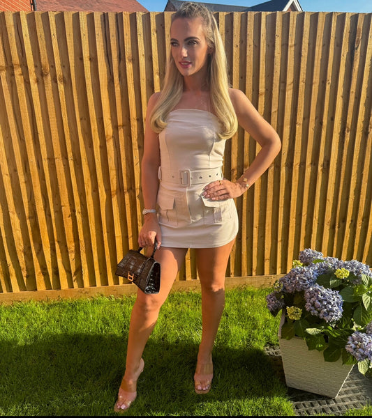 Skort Cargo Style Belted Playsuit Dress with Pockets