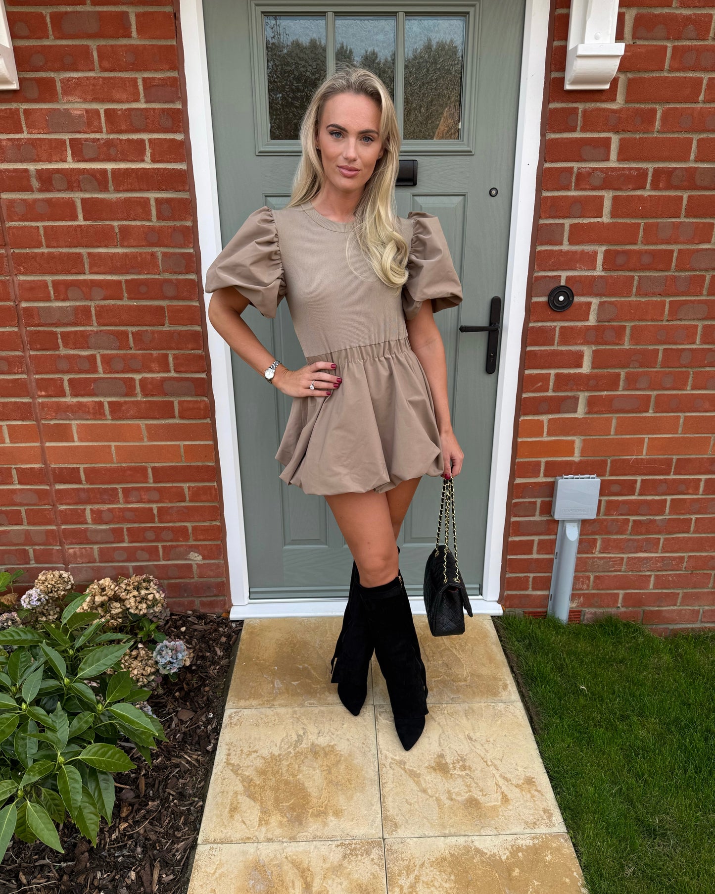 Taupe Puff Ball Dress