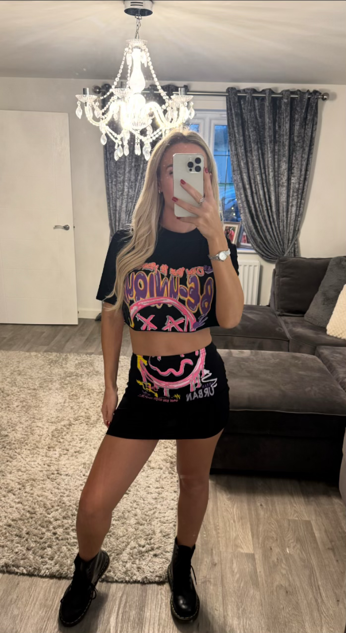 Neon Print Be Unique Skirt Co Ord