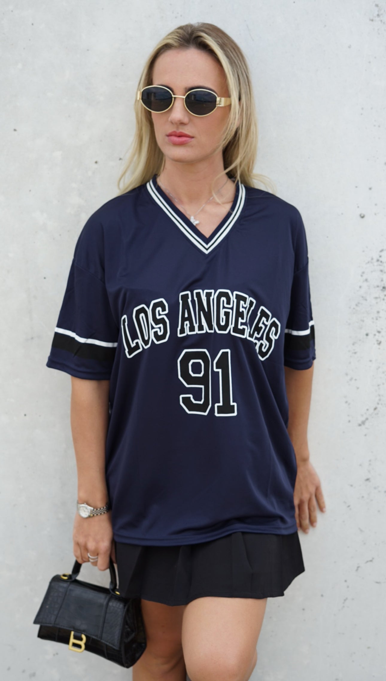 NAVY CONTRAST SHORT SLEEVE LA VARSITY T-SHIRT