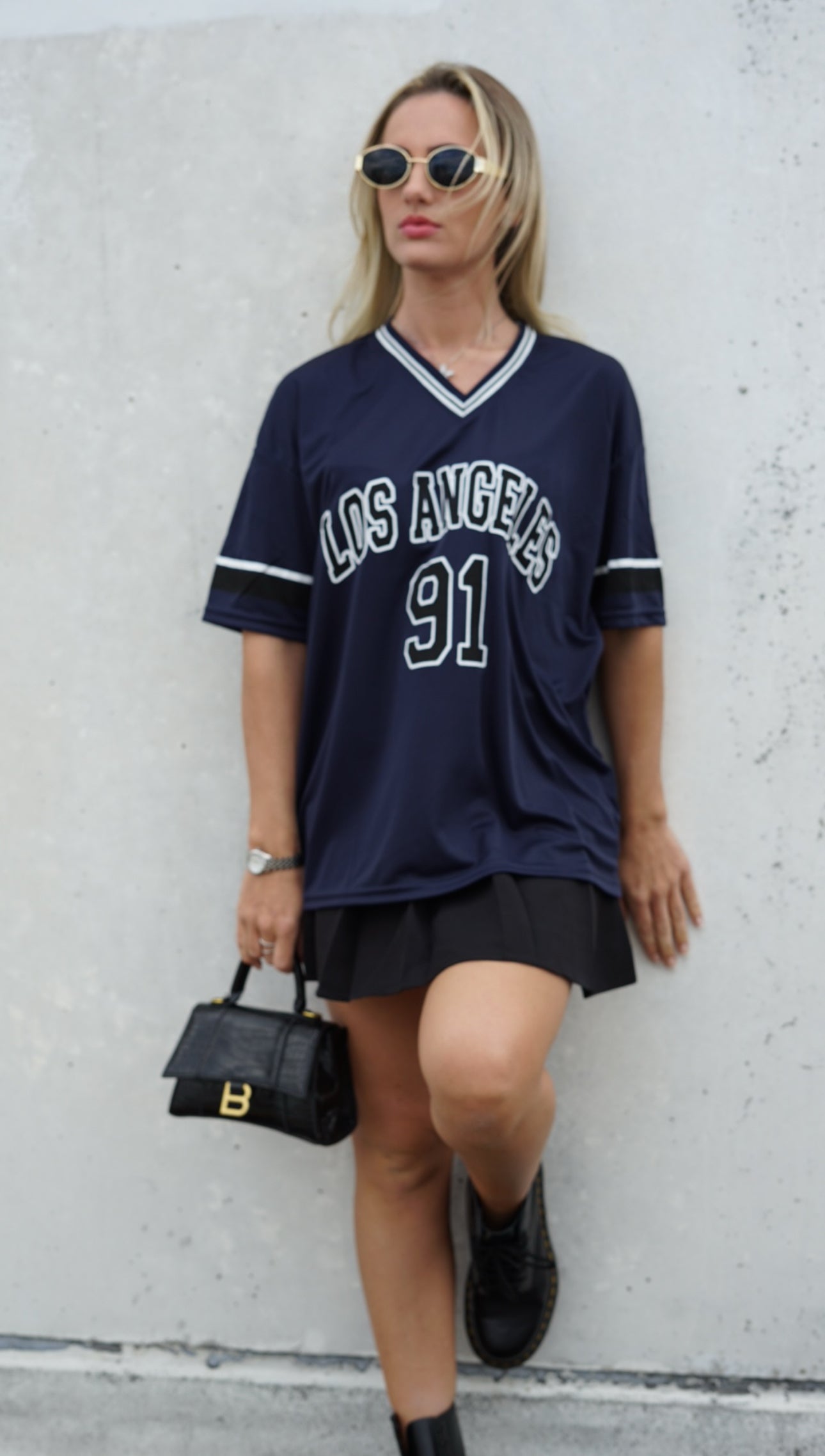 NAVY CONTRAST SHORT SLEEVE LA VARSITY T-SHIRT