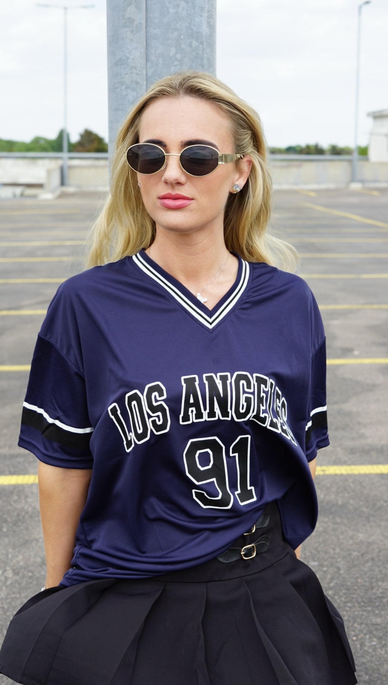 NAVY CONTRAST SHORT SLEEVE LA VARSITY T-SHIRT