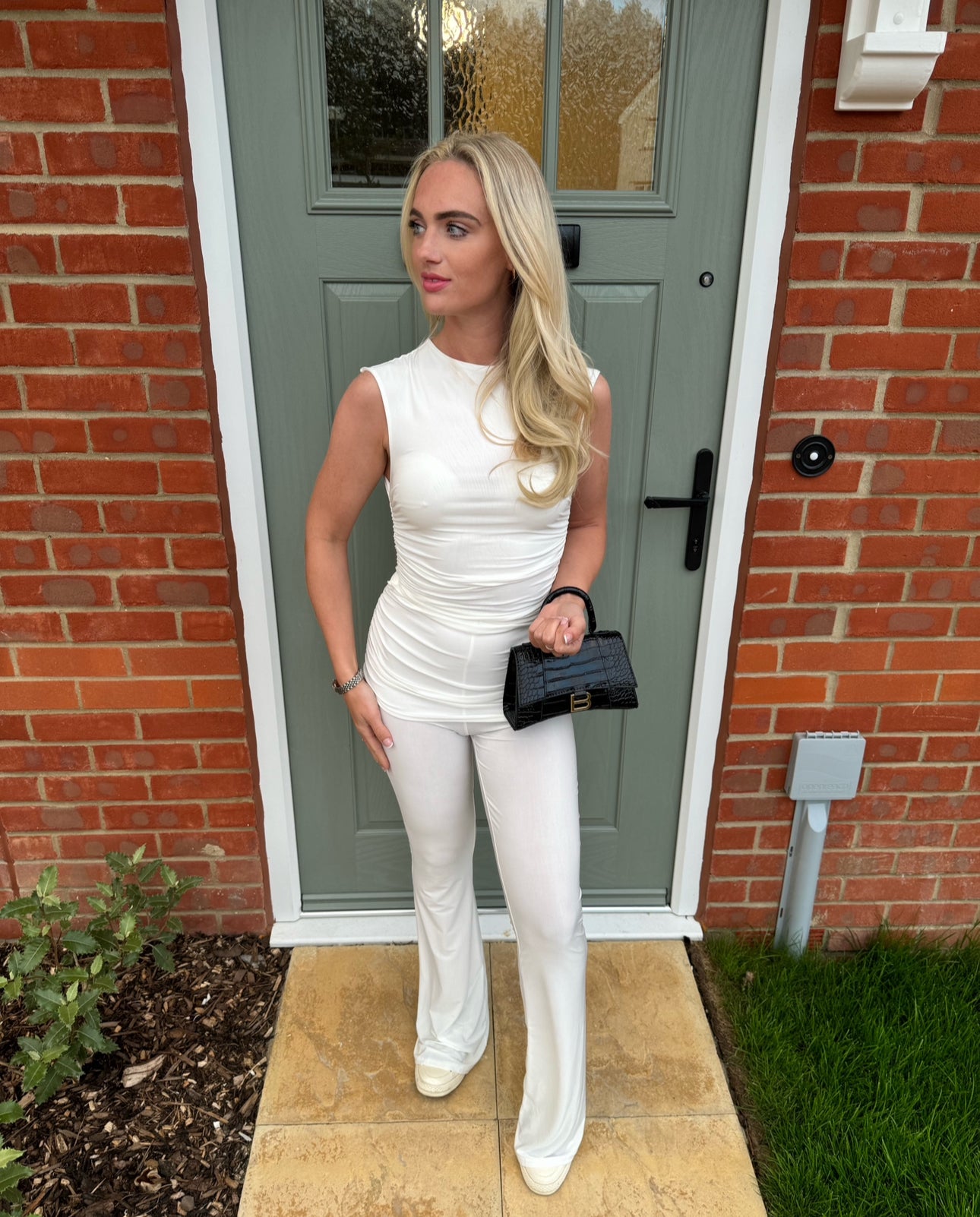 Slinky ruched crop top & fold over trouser co-ord
