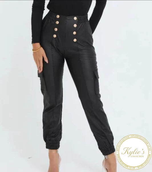 Leather look joggers
