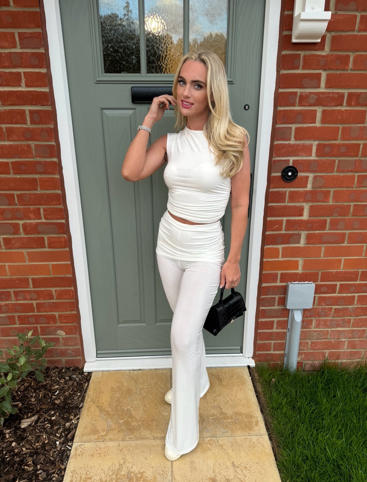 Slinky ruched crop top & fold over trouser co-ord