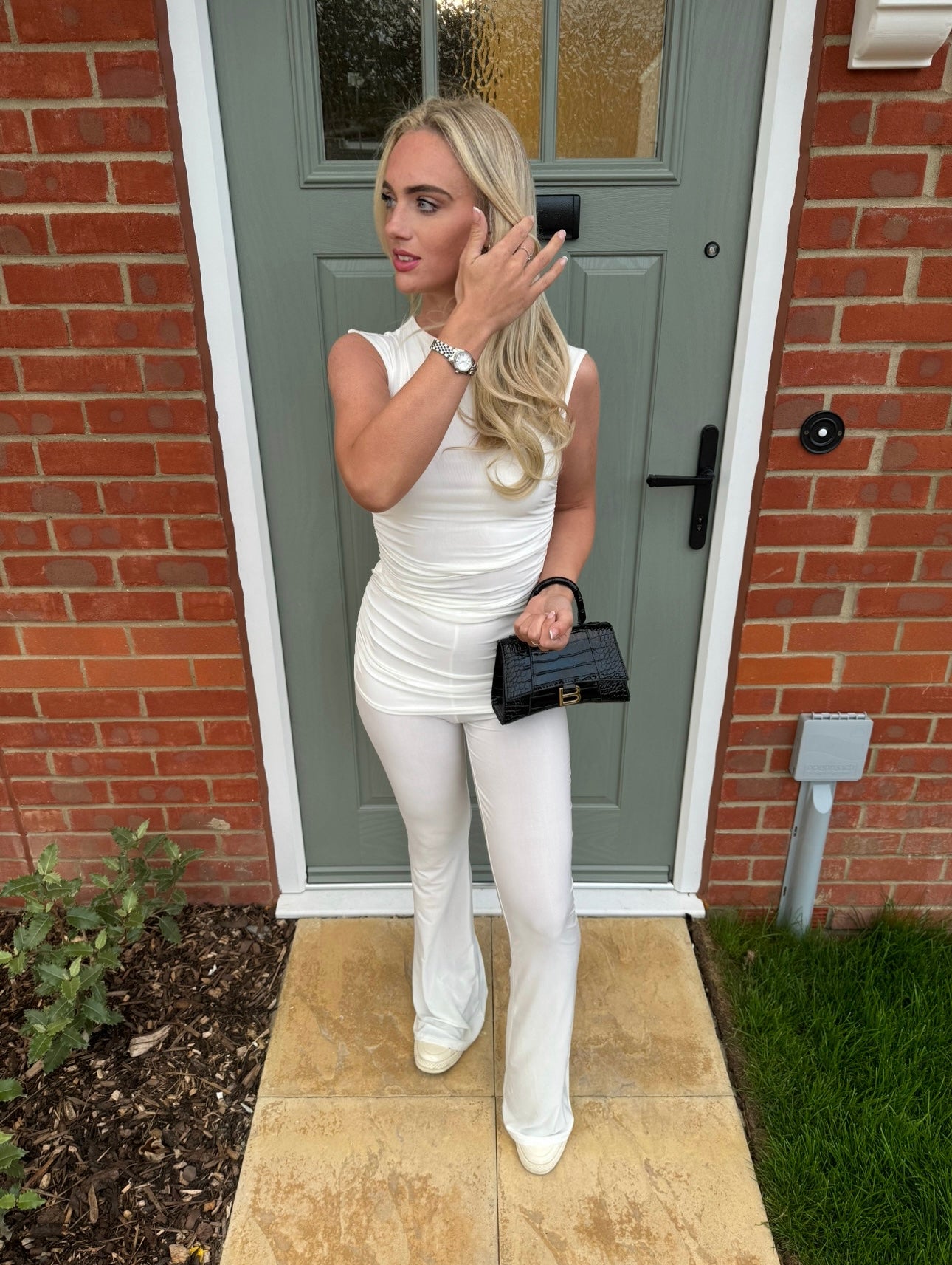 Slinky ruched crop top & fold over trouser co-ord