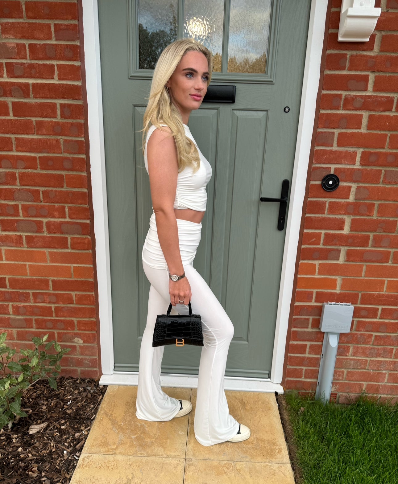 Slinky ruched crop top & fold over trouser co-ord