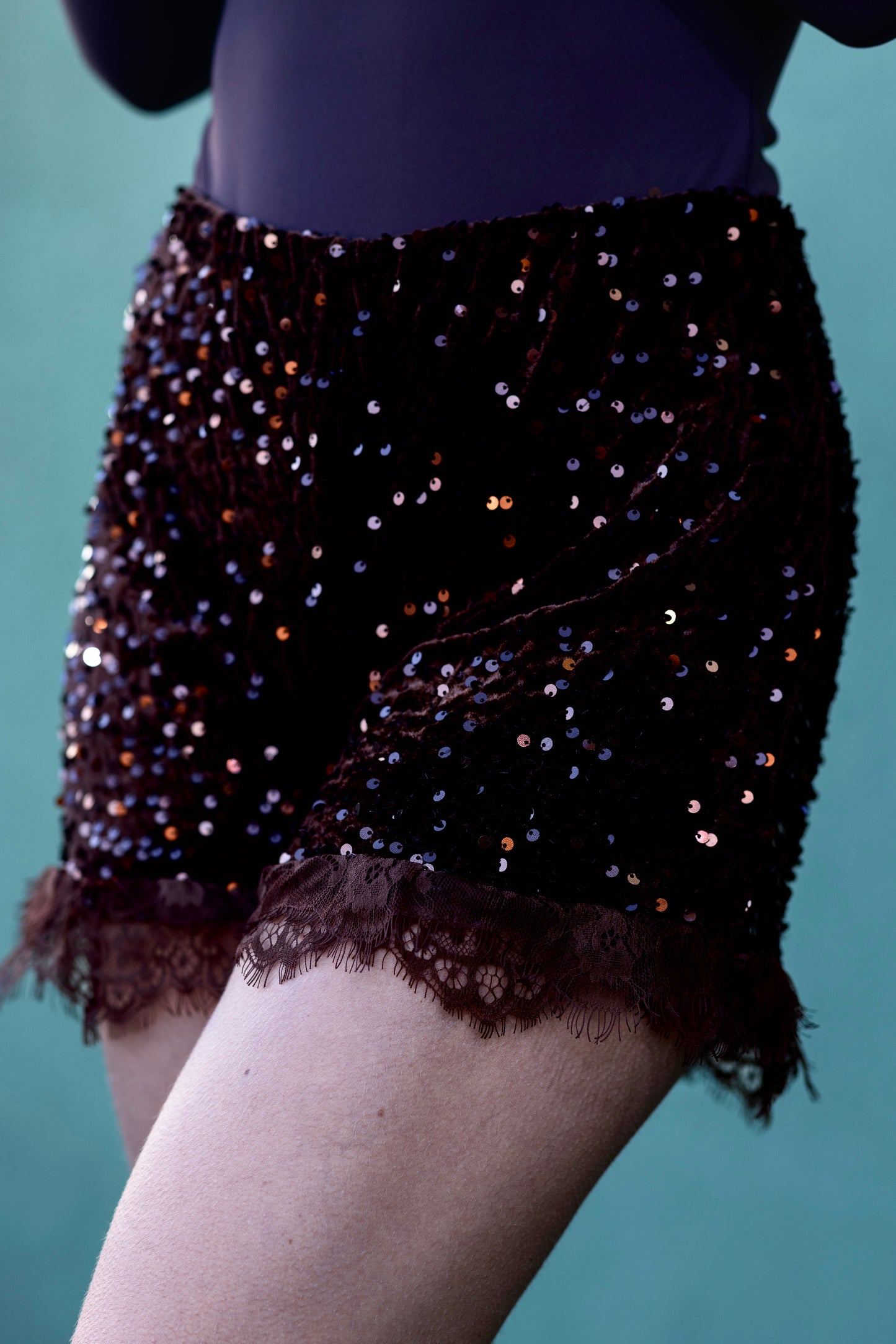 Sequin Lace Trim Shorts