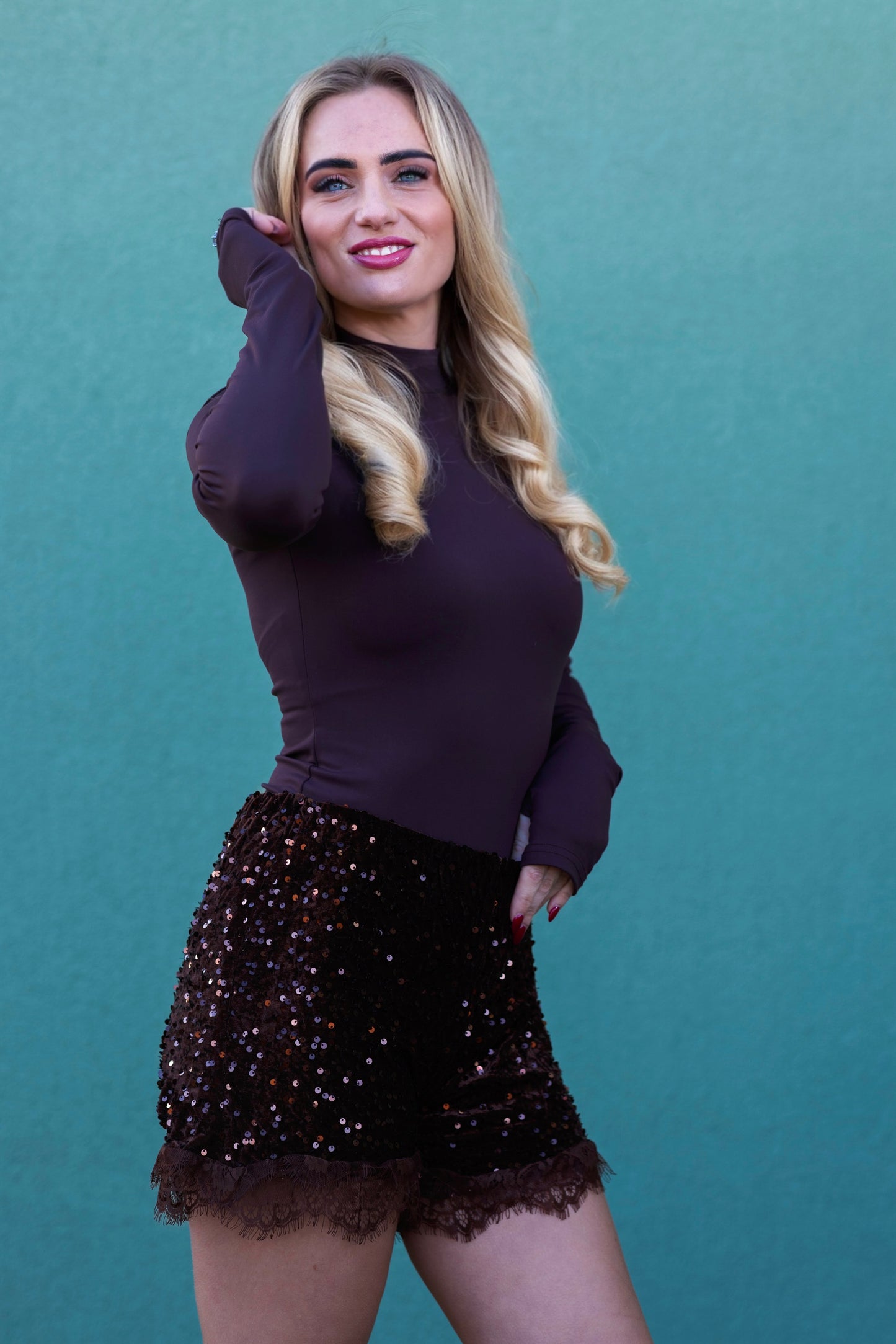 Sequin Lace Trim Shorts