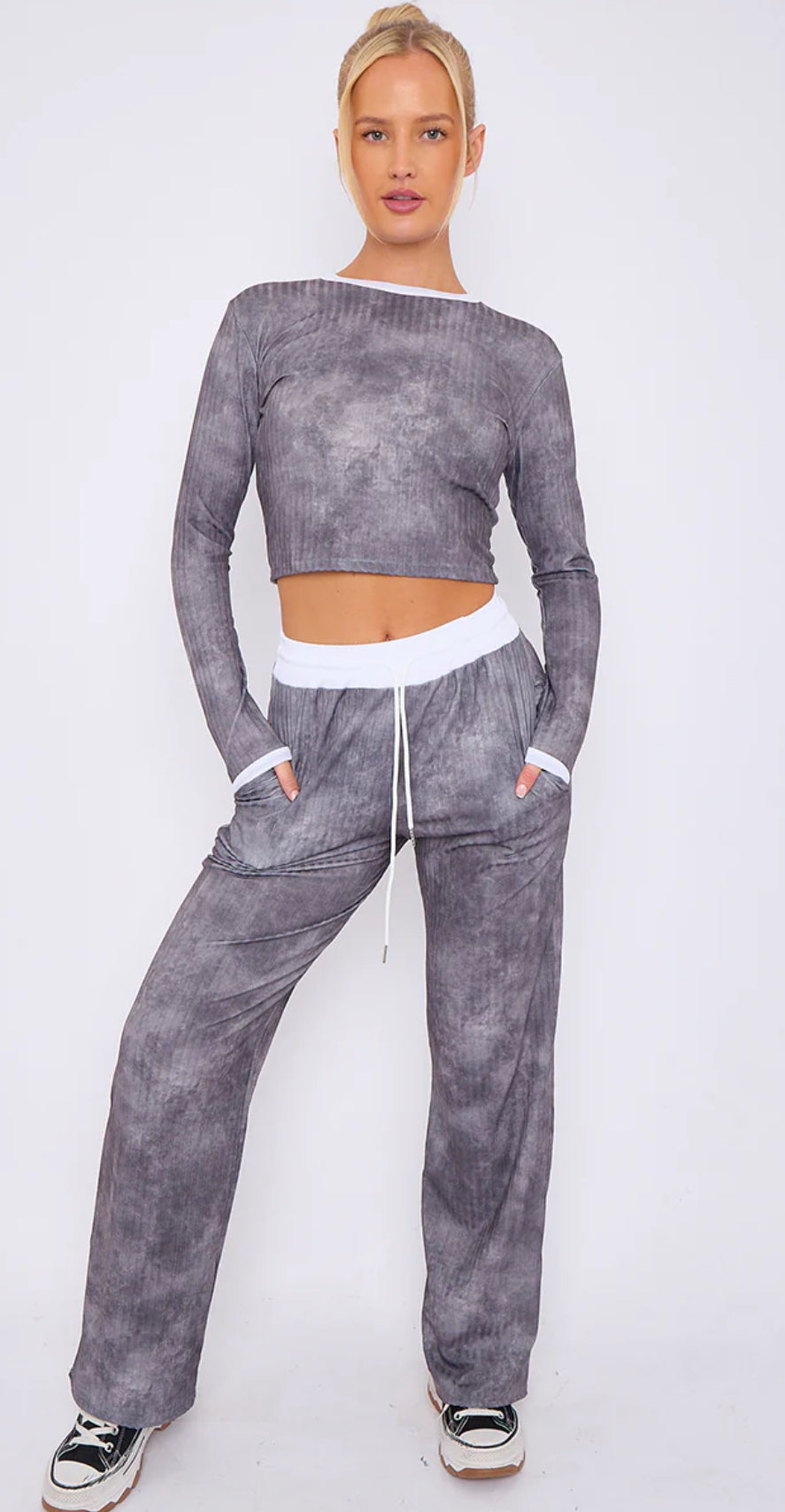 TIE DYE RIBBED CROP TOP & TROUSER CO-ORD