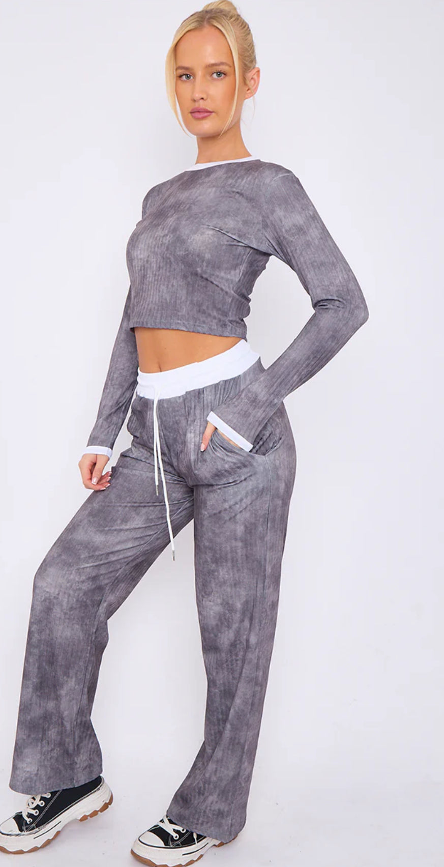 TIE DYE RIBBED CROP TOP & TROUSER CO-ORD